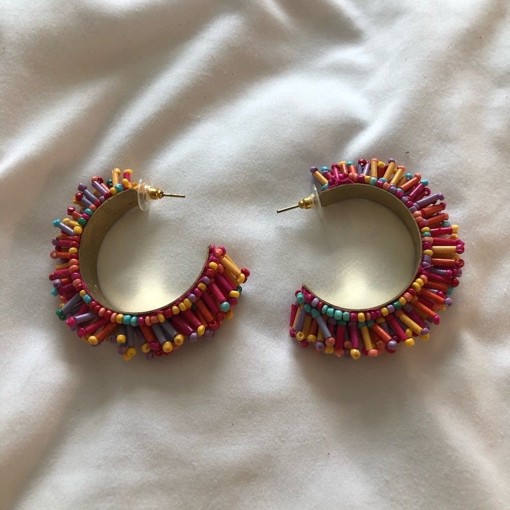 Multicolor beaded fringe hoops!